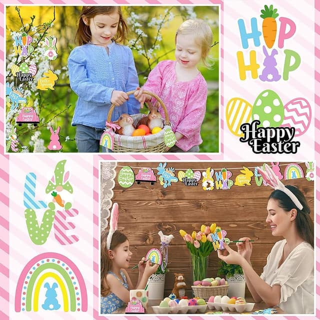 Thumbnail 6 de Easter Bunny Wooden Hanging Ornaments 24 pcs