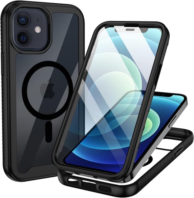 Detalle de XTCASE Coque magnétique MagSafe pour iPhone 12 / 12 Pro avec protection d’écran intégrée, 360 degrés – Noir