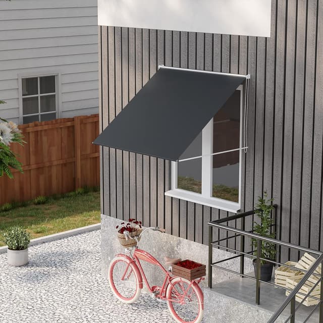 Detalle de Outsunny store banne manuel rétractable à inclinaison réglable 150 x 120 cm, gris foncé