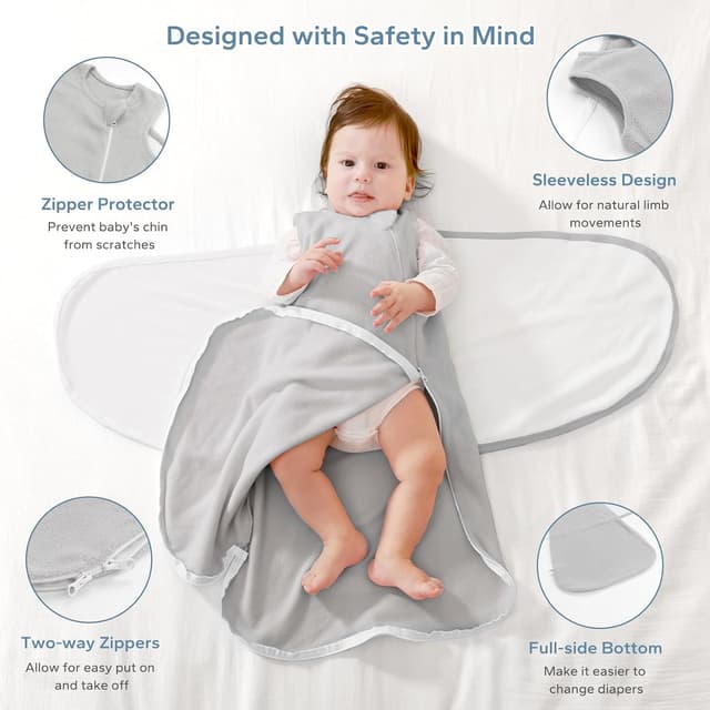 Detalle de ZIGJOY Baby Swaddle Sleeping Bag 1.5 Tog (Grey) – Adjustable 6–12 Months Fleece Wrap
