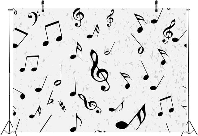 Detalle de BELECO 2.1 x 1.5m fabric music note backdrop (black & white) for photoshoots and parties