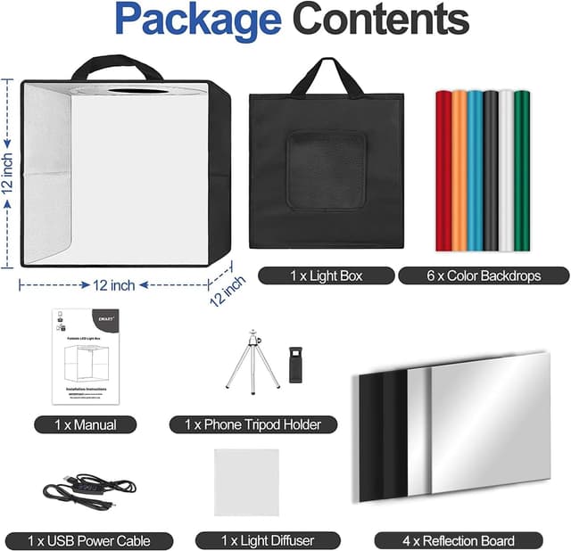 Detalle de EMART Fotostudio Lichtbox (30×30×30 cm) mit 120 LED und 6 PVC-Hintergründen für Produktfotos