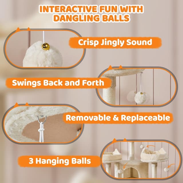 Detalle 2 de Yaheetech Kratzbaum 174 cm mit 3 Aussichtsplattformen und Spielhaus (beige)