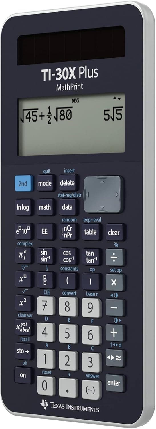 Detalle 2 de Texas Instruments TI-30X Plus MathPrint wissenschaftlicher Schulrechner (4-zeilig, Solar- & Batteriebetrieb) dunkelblau