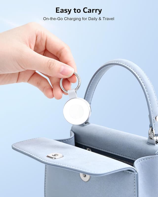 Detalle 2 de imodomio Charger with Keyring for Apple Watch – Travel Portable Magnetic Charger with USB-C & iPhone Power Port