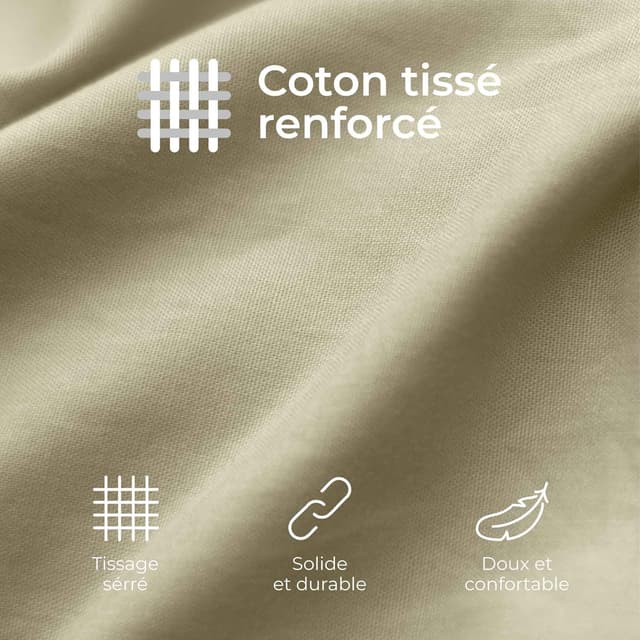 Detalle de Dreamzie Taie d’oreiller 65x65 en coton renforcé (set de 2) beige, tissage serré 57 fils/cm², certifié Oeko-Tex