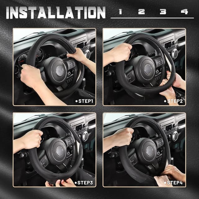 Detalle 2 de SEG Direct Microfiber Leather Steering Wheel Cover (Black) for 15.5–16 in Wheels
