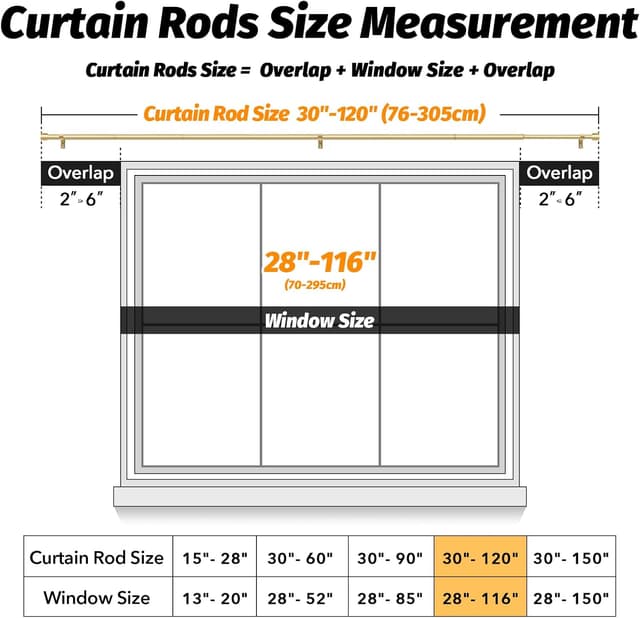 Detalle de GEEBOBO 2-Pack Gold Adjustable Curtain Rods (66–120 inch) for Wall Mount Windows