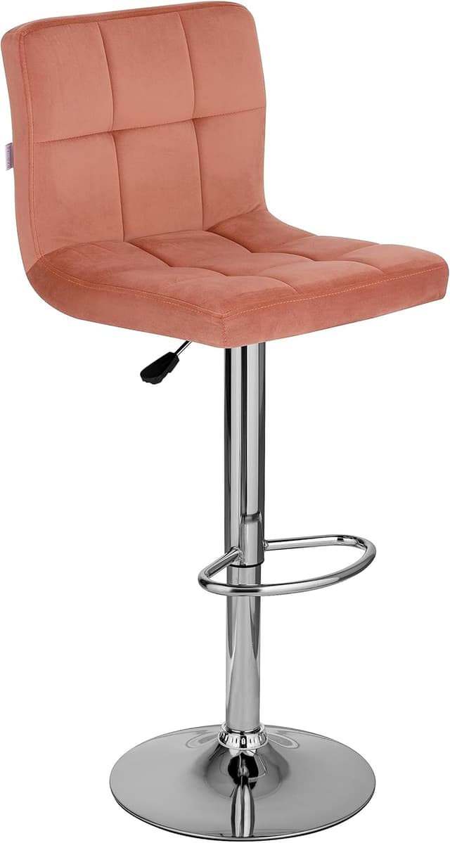 Detalle de Baroni Home sgabello da bar con schienale, regolabile e girevole a 360° in velluto rosa