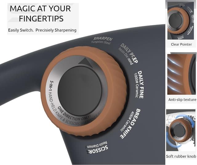 Detalle 2 de erised's bifrost Profi Manuelle Messerschärfer mit 5 Stufen und Winkelverstellung (Wolframstahl, für Grob & Fein)