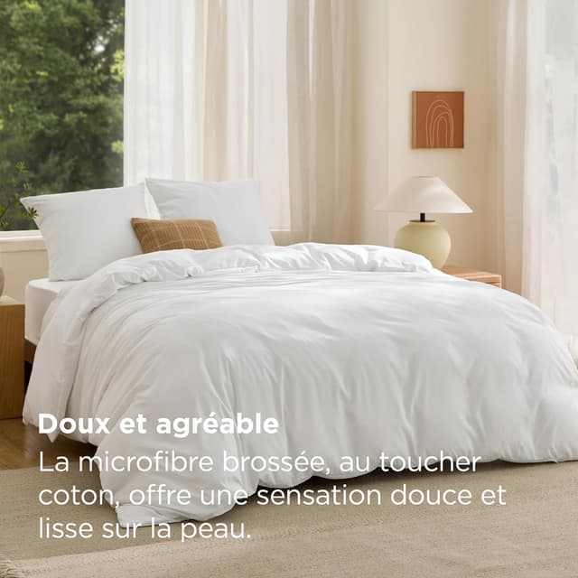 Detalle de Bedsure Parure housse de couette 260x240 cm en microfibre polyester certifiée Oeko-TEX (blanc) + 2 taies 65x65 cm