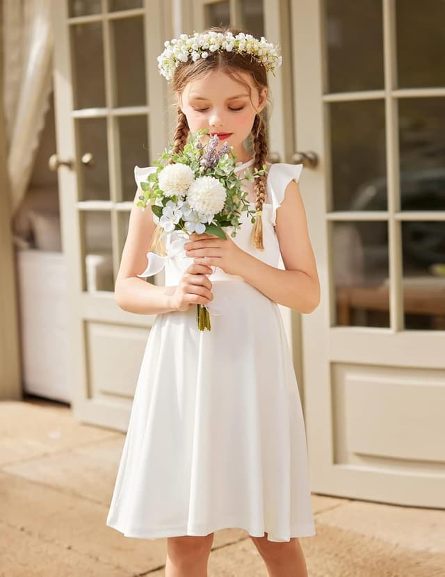 Detalle de Robe d’été Arshiner pour filles (6 à 13 ans) en maille trapèze à manches à volants et poches
