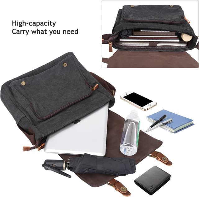 Thumbnail 6 de S-ZONE Herren Umhängetasche für 15,6″ Laptop – Vintage Canvas Messenger Bag mit Schultergurt