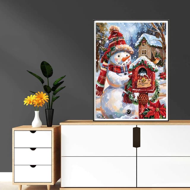 Detalle de Reofrey Christmas Diamond Art Kit for Adults (Snowmen) 30x40cm Full Drill Round Rhinestones