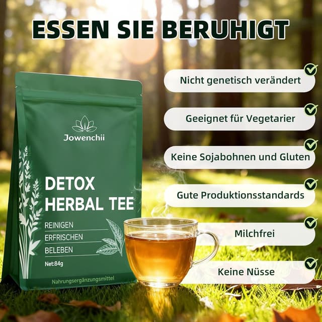 Detalle 2 de Detox Tee zum Abnehmen – 28 Tage Stoffwechsel-Tee mit Grüntee, Lotusblättern & Inulin