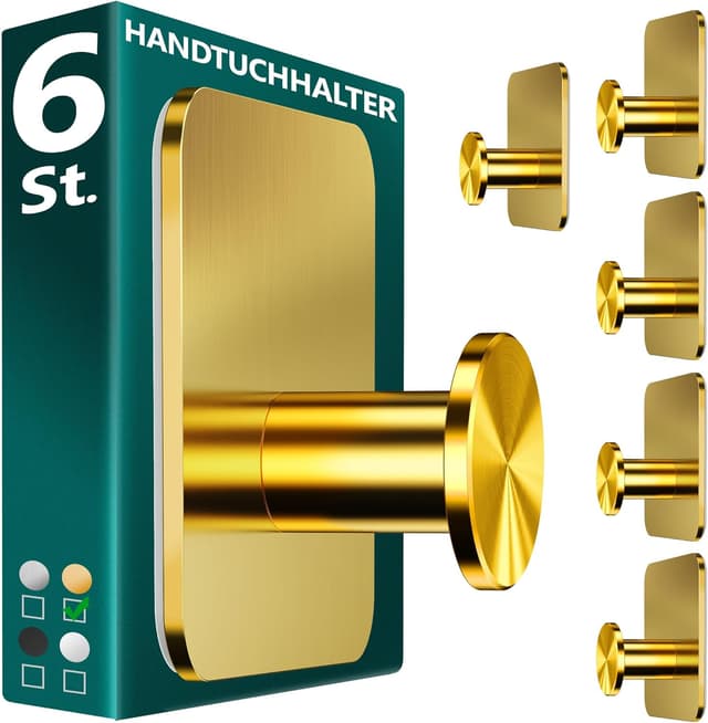 Detalle de Menz Handtuchhalter ohne Bohren (Golden) – 6 selbstklebende Klebehaken aus V2A, bis 10 kg