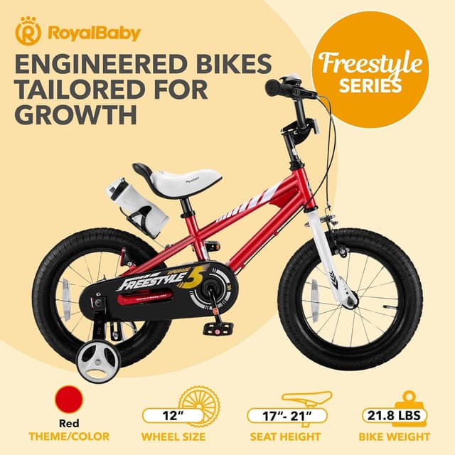 Detalle de RoyalBaby Kids Freestyle Bike with Dual Handbrake (12/14/16/18/20 Inch) for Beginners, Ages 3–10