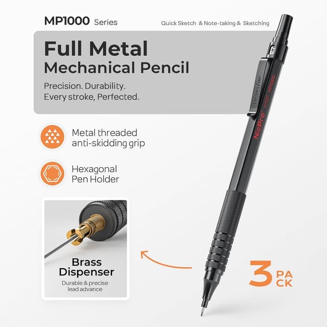 Detalle 2 de Nicpro MP1000 6‑pcs mechanical pencil set 0.5/0.7/0.9mm