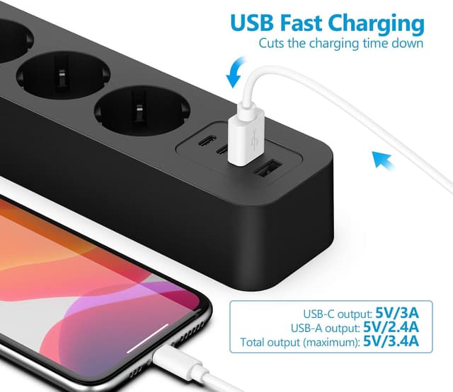 Thumbnail 4 de JSVER Ciabatta 3680W 6 vie con USB C e A