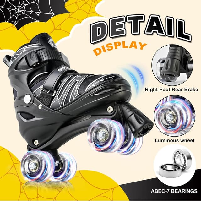Detalle 2 de SULIFEEL Adjustable Kids Roller Skates (Light-Up Wheels) for Boys — 4-Size Growth Fit
