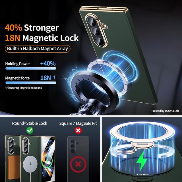 Detalle 2 de YOOVEI Magnetic Leather Case for Samsung Galaxy Z Fold 7 with Hinge Protection, Kickstand & Screen Protector (Green)