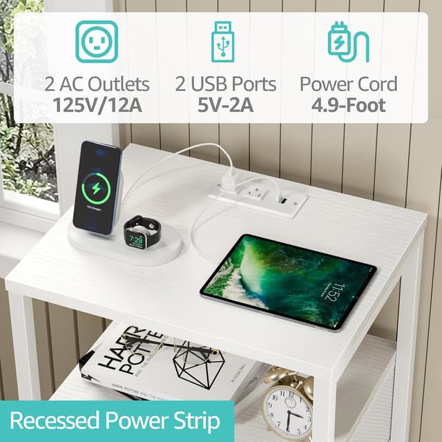 Thumbnail 4 de BOLUO White Nightstand with Charging Station
