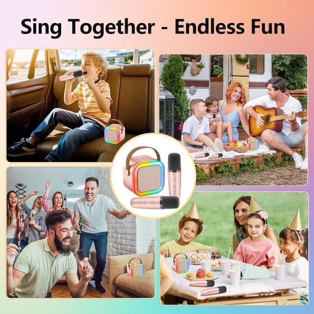 Detalle 2 de Karaoke con microfono per bambina Ragazze (2 microfoni) con 5 voci e luci LED