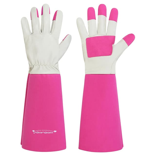 Detalle de HANDLANDY Thorn Proof Gardening Gloves (Pink, M) – long-sleeve rose pruning leather gauntlets
