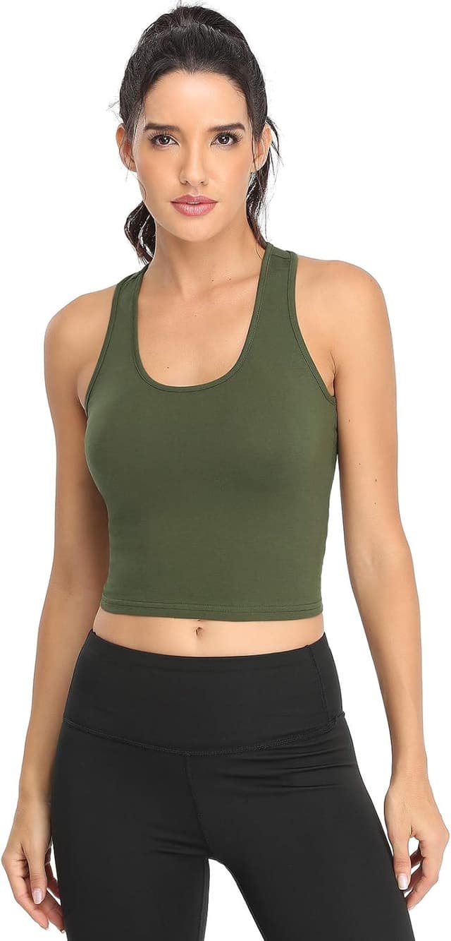 Detalle de Joviren Cotton Workout Crop Tank Top (Racerback) – 4-Pack for Women