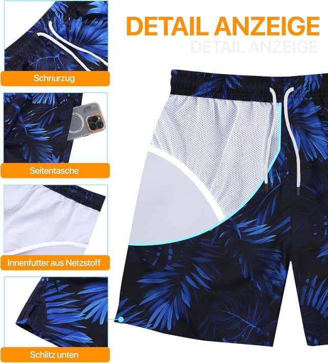 Detalle de SIHOHAN Herren-Badehose mit Meshfutter, schnelltrocknend und Tunnelzug