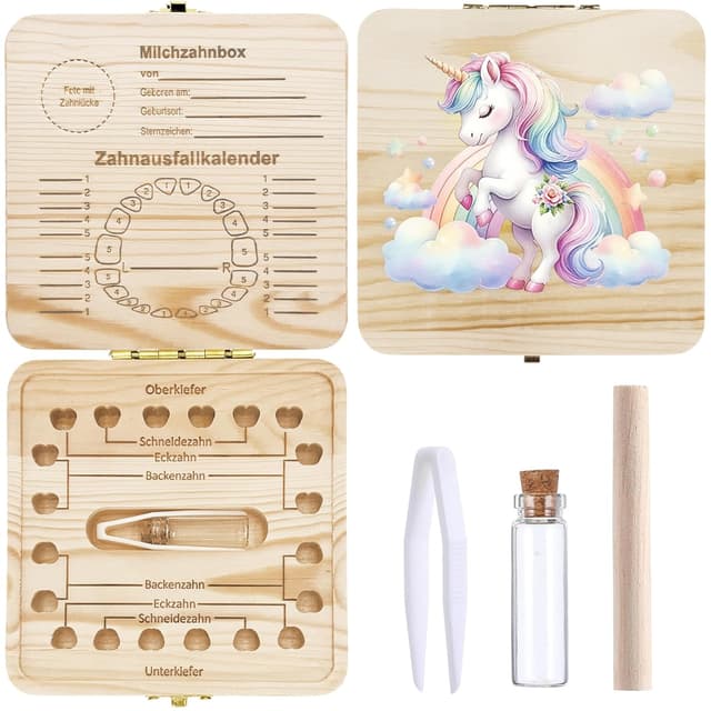 Detalle de Shengruili Zahnbox aus Holz für Milchzähne – Aufbewahrungsbox für Baby-Zähne mit Verschluss