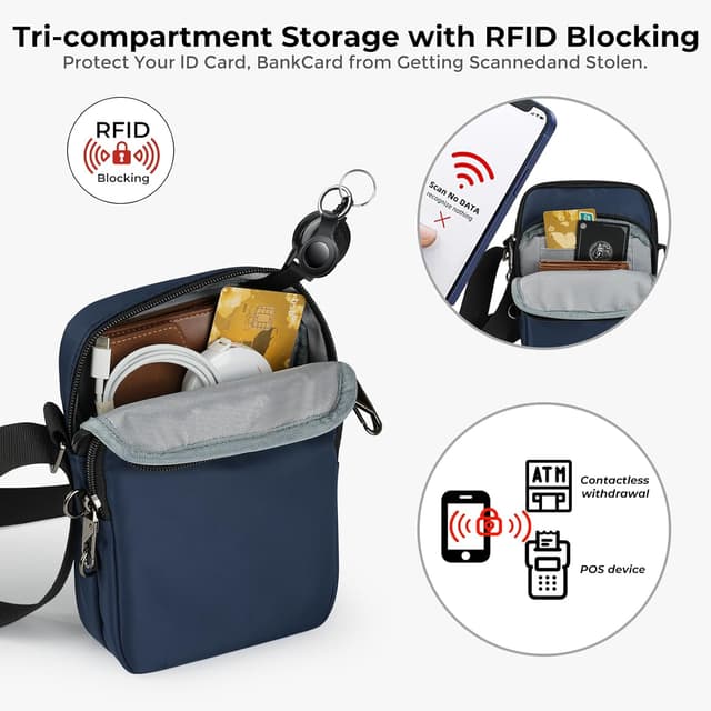 Detalle de Tibroni petit sac à bandoulière antivol avec RFID et fermeture éclair
