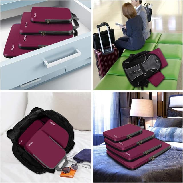 Thumbnail 6 de Eono komprimierbare Packwürfel (Burgund) im 4-teiligen Set – Packtaschen & Gepäck-Organizer für Rucksack und Koffer