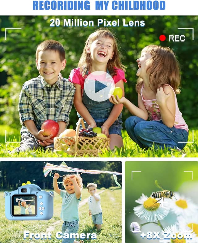 Detalle 2 de Hangrui Kids Camera (20MP) with Dual Lens, 2-inch IPS Screen & 1080P Video for ages 3–12 (Blue)