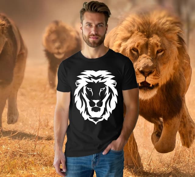 Detalle 2 de Qskall Men’s Lion Face T-Shirt with Africa Lions Print