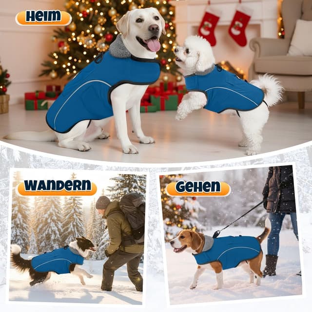 Detalle 2 de SlowTon Wasserdichter Hundemantel Winter – warme, reflektierende Jacke mit Fleecefutter und Geschirrloch