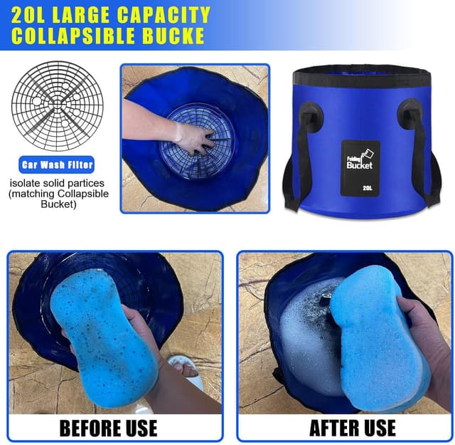 Detalle 2 de 21Pcs Car Wash Kit with 62" Car Wash Brush Mop, Bucket Filter, Squeegee & Detailing Brushes (Blue)