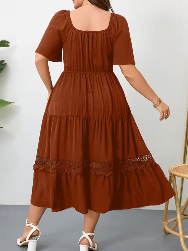 Thumbnail 6 de RWJ Women’s Plus Size Maxi Dress with Square Neck, Flutter Sleeves & Lace Trim