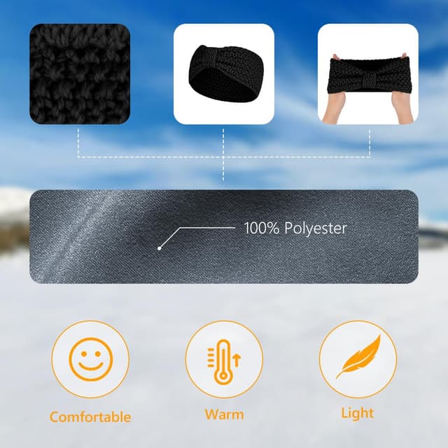 Detalle de LOPHE Winter Stirnband für Damen & Mädchen (2er-Set), gestrickt, warm & elastisch