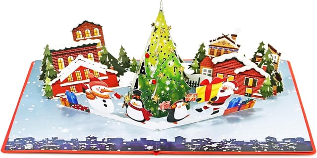 Detalle de CUTPOPUP Night Before Merry Christmas Cards 2025 3D Pop Up Christmas Card Set (Night Scene) with Envelope