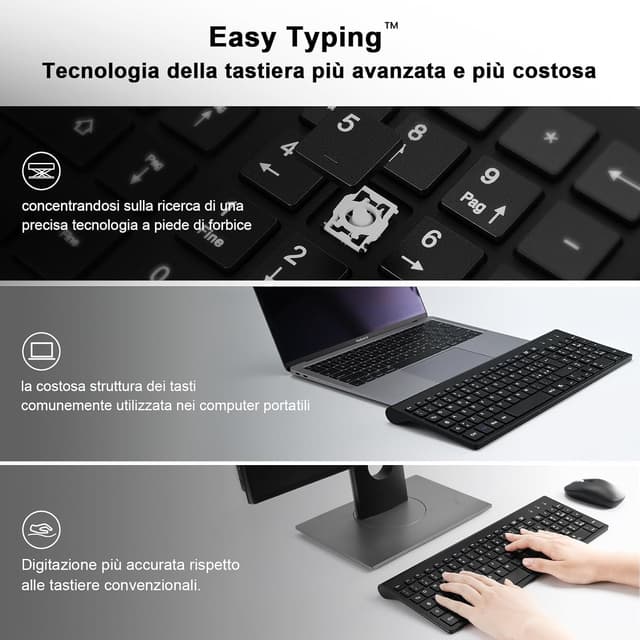 Detalle de Cimetech Tastiera e Mouse Wireless 2.4G con layout italiano QWERTY (nero)