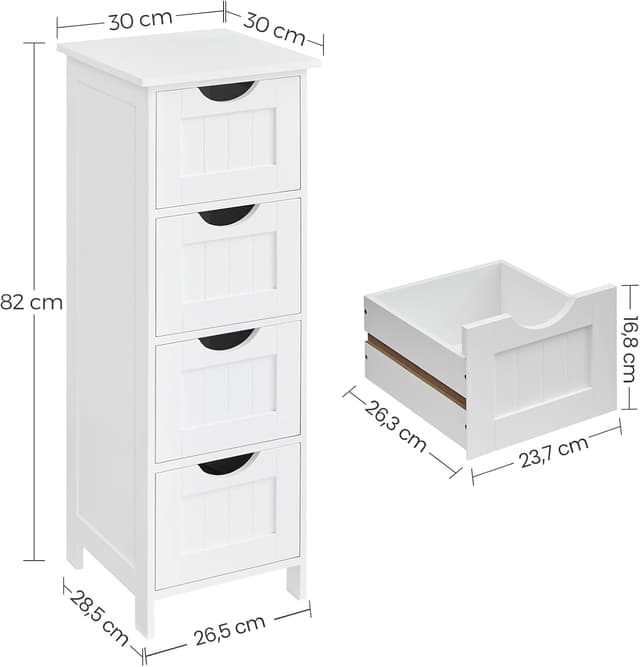 Detalle de VASAGLE Badezimmerschrank LHC40W mit 4 Schubladen (30 x 30 x 82 cm), weiß