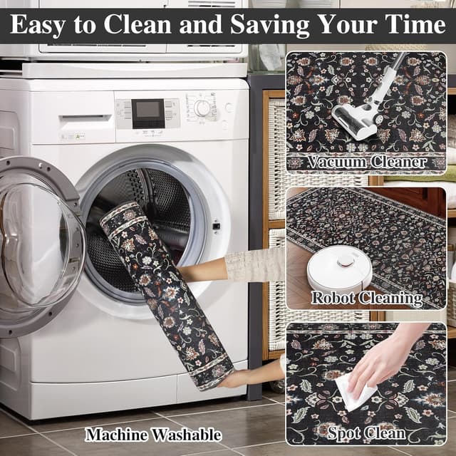 Detalle de IMIYOKU Washable Floral Hallway Runner Rug (Non Slip) 65x240cm