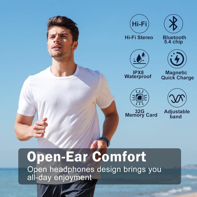 Detalle de MARLALL LiteSurge Bone Conduction Swimming Headphones with 32GB MP3 and IP68 Waterproofing (Bluetooth 5.4) — Marathon-Grey