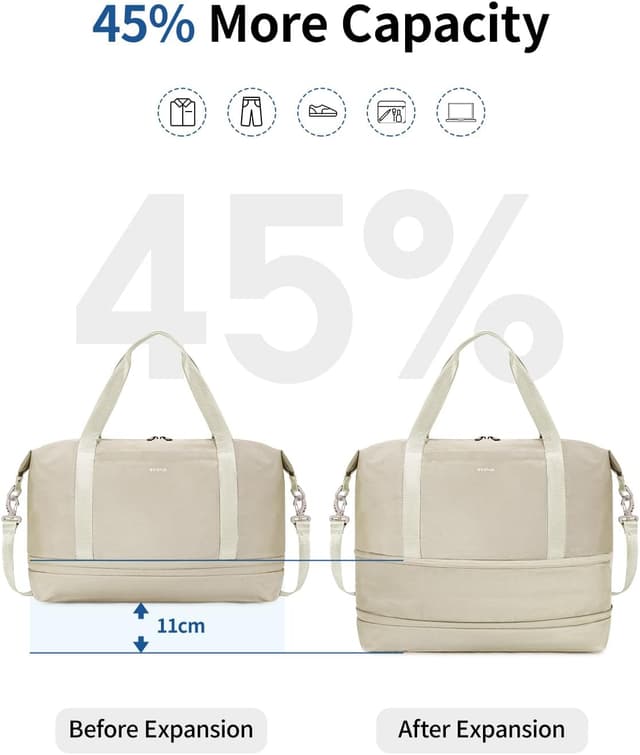 Detalle de ECOHUB expandable underseat cabin bag for Ryanair 40x30x20 cm with removable wet pocket (beige)