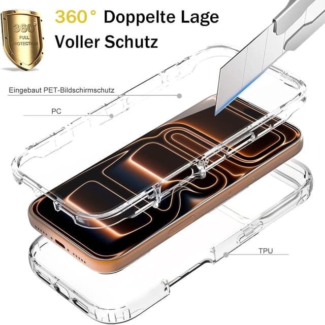 Detalle de Leedia Coque compatible iPhone 17 Pro Max 6,9" avec protection 360° et film écran intégré (transparent)