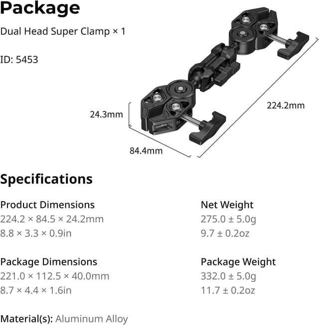 Thumbnail 6 de SMALLRIG Dual Head Super Clamp 5453 : pince super puissante à double tête (jusqu’à 2 kg)