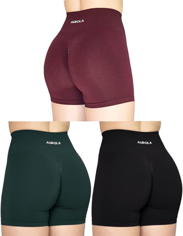 Detalle de AUROLA Intensify Workout Shorts for Women (Seamless Scrunch) — High-Waist, Moisture-Wicking Gym & Yoga Shorts