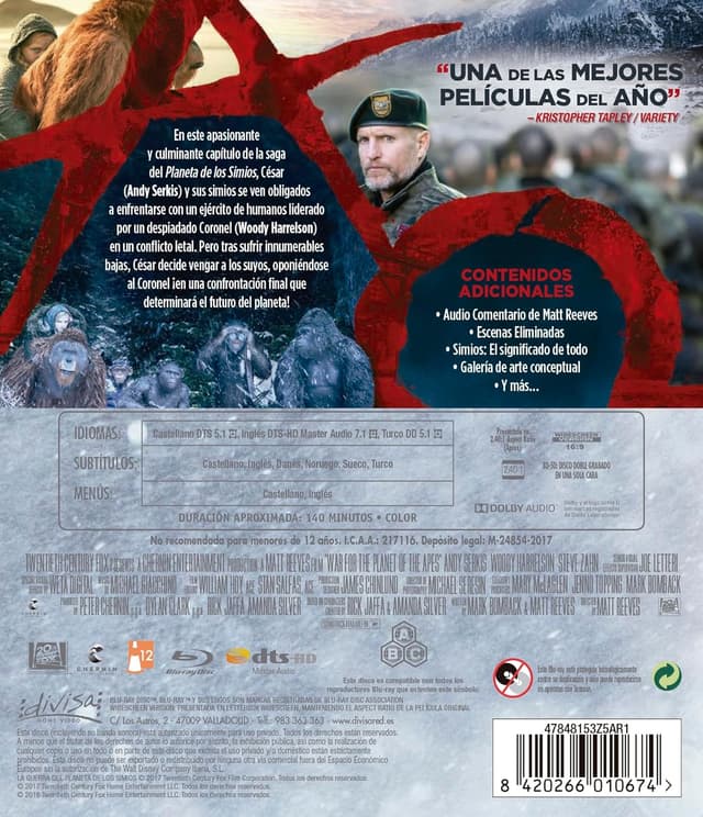 Detalle 2 de Divisa HV Guerra del Planeta de los Simios Blu-ray