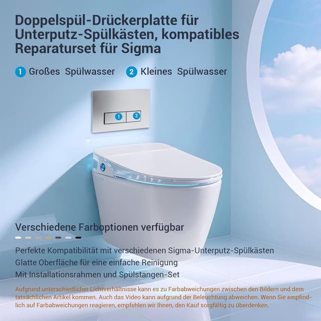 Detalle de Mendorio WC Drückerplatte für Geberit Sigma / UP300 & UP320 (Doppelspülung, Silbergrau), 245 × 164 mm